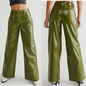 Free People Star-Crossed Lovers Straight-Leg Vegan Faux Leather Wide Leg Pants 8